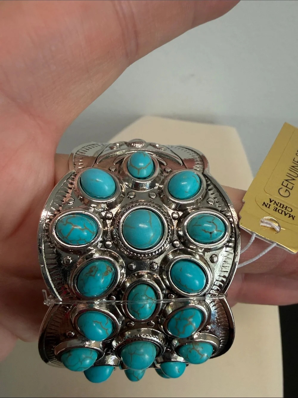 True To Form | Boho Southwestern Silver Plated Genuine Stone Cuff Bracelet - Picture 8 of 10